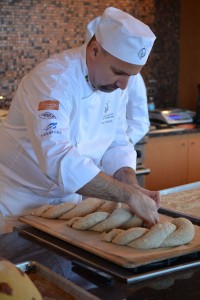 Haif Hakim getting the Halloumi/Sesame Bread ready to bake